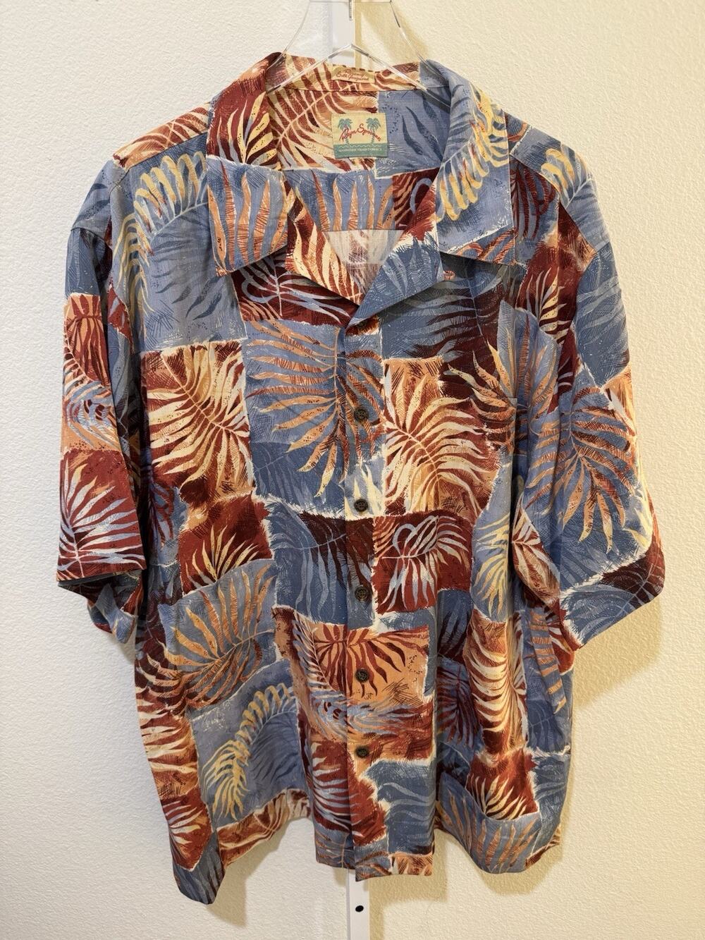 REYN SPOONER BEAUTIFUL BLOCK PALMS 100% SILK $108 XXL